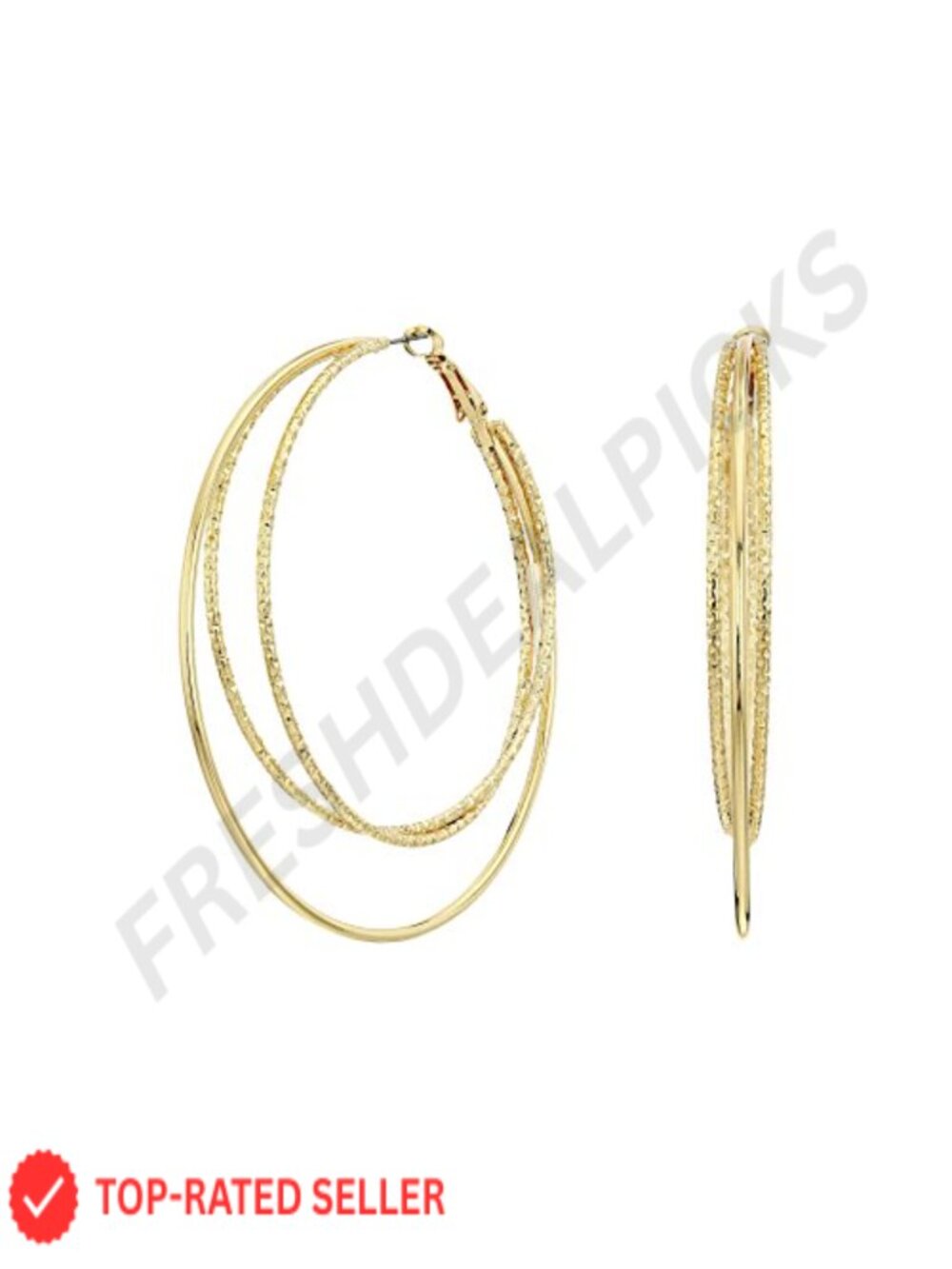 Gold Finish Wire Hoop Earrings Clutchless Closure